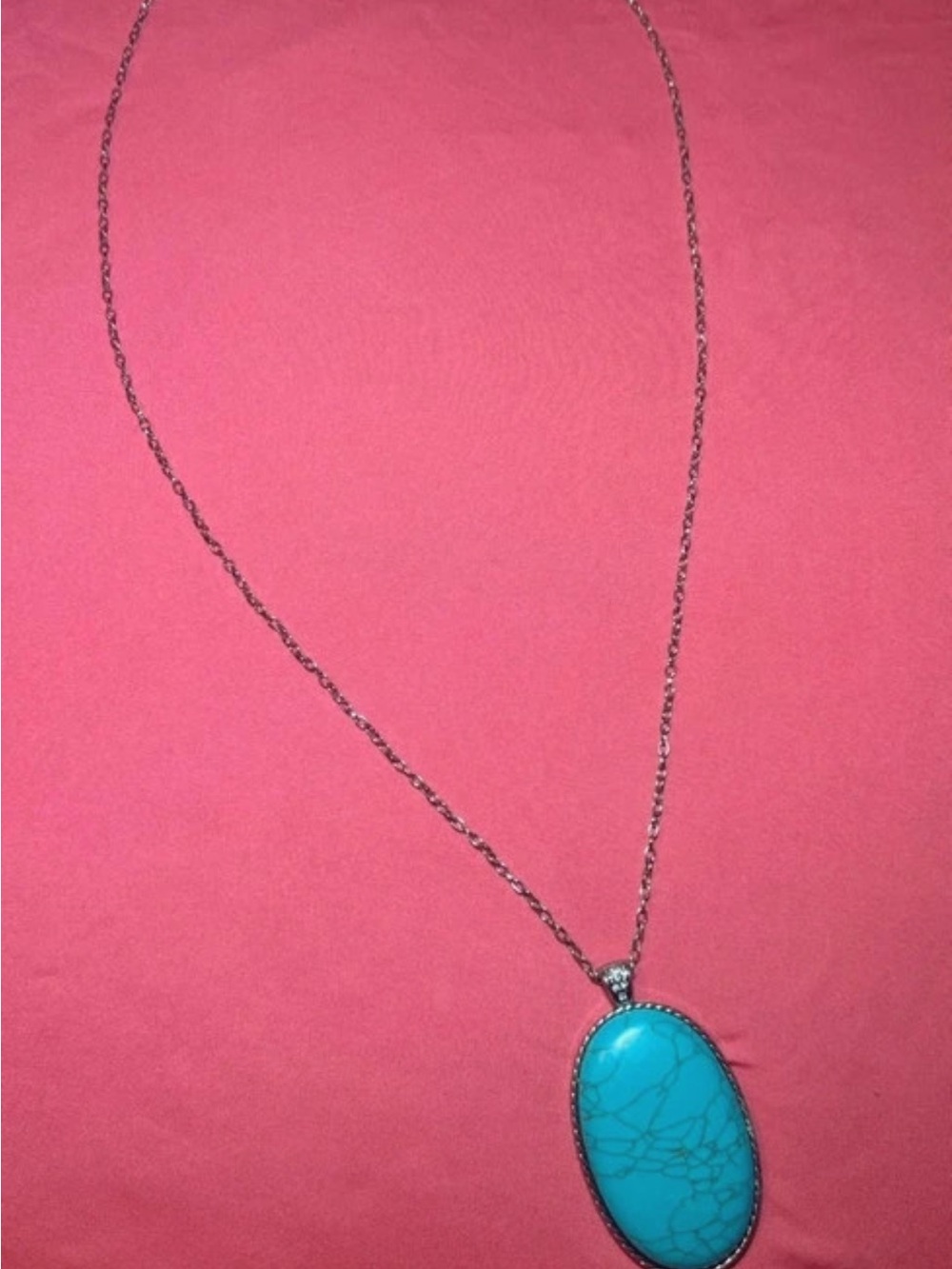 Turquoise Oval Pendant Necklace - Blue Stone Necklace